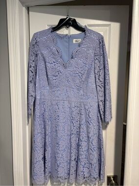 Eliza J Lavender Lace Long-Sleeve Fit & Flare Dress